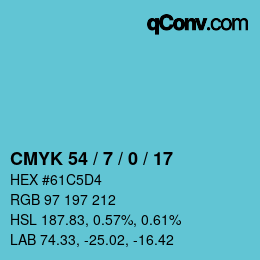 カラーコード: CMYK 54 / 7 / 0 / 17 | qconv.com