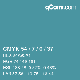 Color code: CMYK 54 / 7 / 0 / 37 | qconv.com
