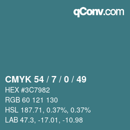 カラーコード: CMYK 54 / 7 / 0 / 49 | qconv.com