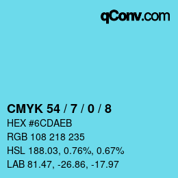 カラーコード: CMYK 54 / 7 / 0 / 8 | qconv.com