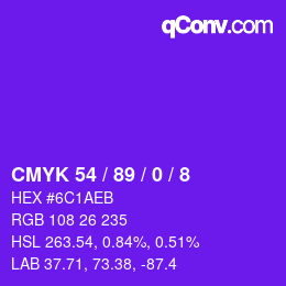 颜色代码: CMYK 54 / 89 / 0 / 8 | qconv.com