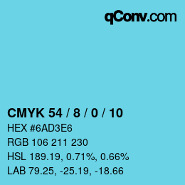 颜色代码: CMYK 54 / 8 / 0 / 10 | qconv.com