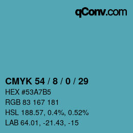 カラーコード: CMYK 54 / 8 / 0 / 29 | qconv.com