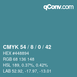 カラーコード: CMYK 54 / 8 / 0 / 42 | qconv.com