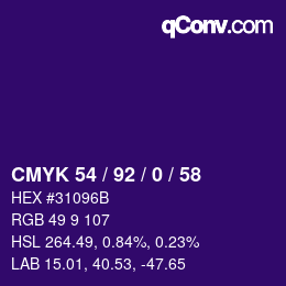 カラーコード: CMYK 54 / 92 / 0 / 58 | qconv.com