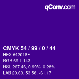 カラーコード: CMYK 54 / 99 / 0 / 44 | qconv.com