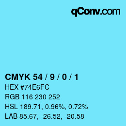 Color code: CMYK 54 / 9 / 0 / 1 | qconv.com