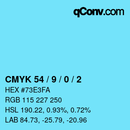 カラーコード: CMYK 54 / 9 / 0 / 2 | qconv.com