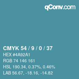 カラーコード: CMYK 54 / 9 / 0 / 37 | qconv.com