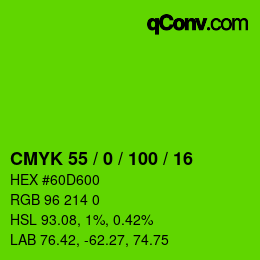 Code couleur: CMYK 55 / 0 / 100 / 16 | qconv.com