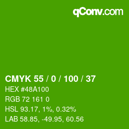 颜色代码: CMYK 55 / 0 / 100 / 37 | qconv.com