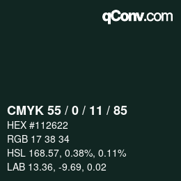 Farbcode: CMYK 55 / 0 / 11 / 85 | qconv.com