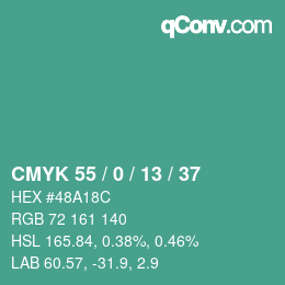 Color code: CMYK 55 / 0 / 13 / 37 | qconv.com