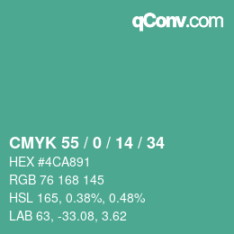 Color code: CMYK 55 / 0 / 14 / 34 | qconv.com