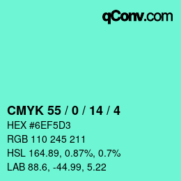 カラーコード: CMYK 55 / 0 / 14 / 4 | qconv.com