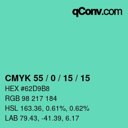 カラーコード: CMYK 55 / 0 / 15 / 15 | qconv.com