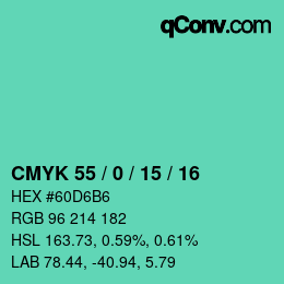 颜色代码: CMYK 55 / 0 / 15 / 16 | qconv.com
