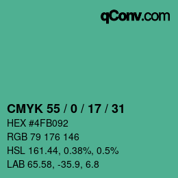 カラーコード: CMYK 55 / 0 / 17 / 31 | qconv.com
