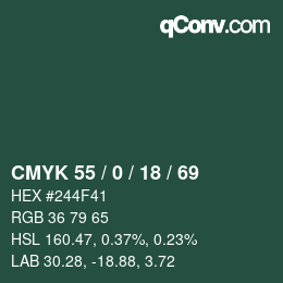 Color code: CMYK 55 / 0 / 18 / 69 | qconv.com