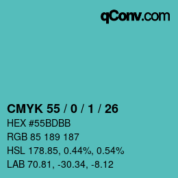 カラーコード: CMYK 55 / 0 / 1 / 26 | qconv.com