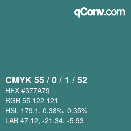 Color code: CMYK 55 / 0 / 1 / 52 | qconv.com