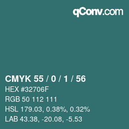 カラーコード: CMYK 55 / 0 / 1 / 56 | qconv.com