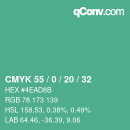 Color code: CMYK 55 / 0 / 20 / 32 | qconv.com