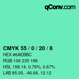カラーコード: CMYK 55 / 0 / 20 / 8 | qconv.com