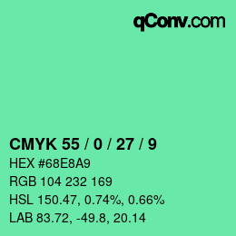 カラーコード: CMYK 55 / 0 / 27 / 9 | qconv.com