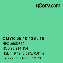 Color code: CMYK 55 / 0 / 28 / 16 | qconv.com