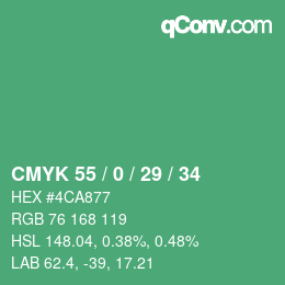 颜色代码: CMYK 55 / 0 / 29 / 34 | qconv.com