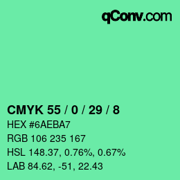 カラーコード: CMYK 55 / 0 / 29 / 8 | qconv.com