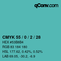 Color code: CMYK 55 / 0 / 2 / 28 | qconv.com