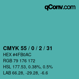 Color code: CMYK 55 / 0 / 2 / 31 | qconv.com