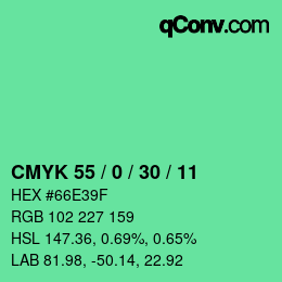 Code couleur: CMYK 55 / 0 / 30 / 11 | qconv.com