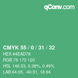 Color code: CMYK 55 / 0 / 31 / 32 | qconv.com