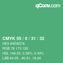 Color code: CMYK 55 / 0 / 31 / 32 | qconv.com