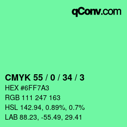 カラーコード: CMYK 55 / 0 / 34 / 3 | qconv.com