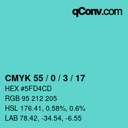 Color code: CMYK 55 / 0 / 3 / 17 | qconv.com