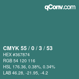 Color code: CMYK 55 / 0 / 3 / 53 | qconv.com