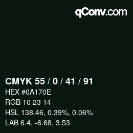 Color code: CMYK 55 / 0 / 41 / 91 | qconv.com