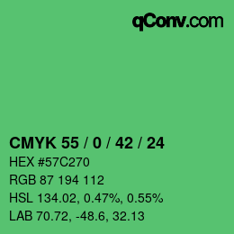 Color code: CMYK 55 / 0 / 42 / 24 | qconv.com