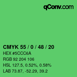 Farbcode: CMYK 55 / 0 / 48 / 20 | qconv.com