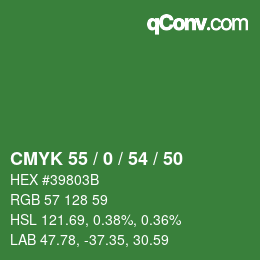 Farbcode: CMYK 55 / 0 / 54 / 50 | qconv.com