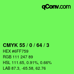 カラーコード: CMYK 55 / 0 / 64 / 3 | qconv.com