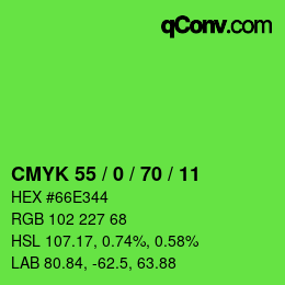 カラーコード: CMYK 55 / 0 / 70 / 11 | qconv.com
