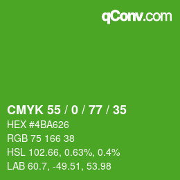 カラーコード: CMYK 55 / 0 / 77 / 35 | qconv.com
