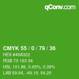 Color code: CMYK 55 / 0 / 79 / 36 | qconv.com