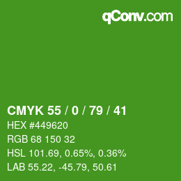 颜色代码: CMYK 55 / 0 / 79 / 41 | qconv.com