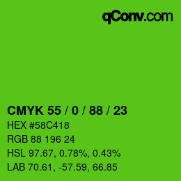 Color code: CMYK 55 / 0 / 88 / 23 | qconv.com